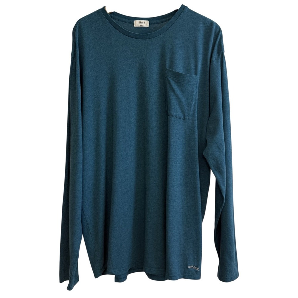 Allbirds Teal Blue Organic Cotton Soft Merino Wool Pullover Long Sleeve XXL #405 - Picture 2 of 10